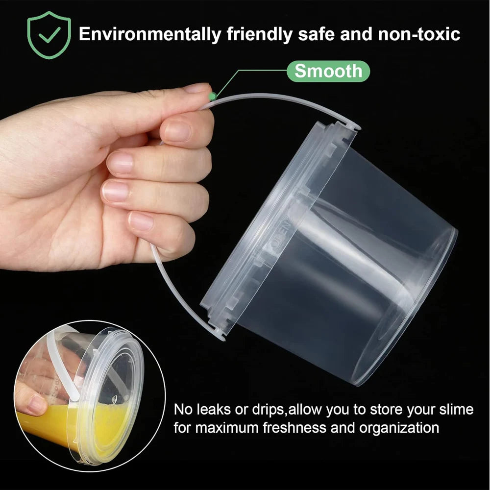 Slime Containers with Lids and Handles, Plastic Storage Bucket Containers, Clear Slime Storage Case for Slime DIY Art Craft