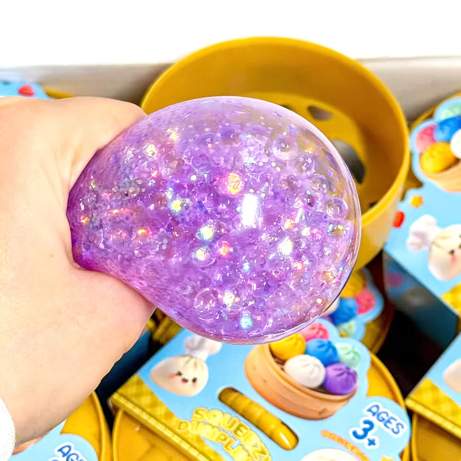 New 1-12Pcs Glitter Dumpling Glitter Dumpling Squishy with Box Dumplings Sensory Squeeze Toy for Stress Relief