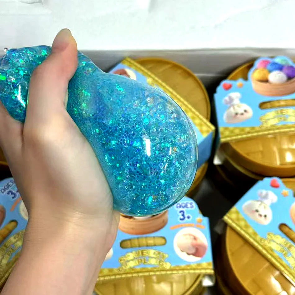 New 1-12Pcs Glitter Dumpling Glitter Dumpling Squishy with Box Dumplings Sensory Squeeze Toy for Stress Relief