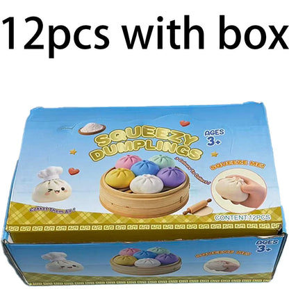 New 1-12Pcs Glitter Dumpling Glitter Dumpling Squishy with Box Dumplings Sensory Squeeze Toy for Stress Relief