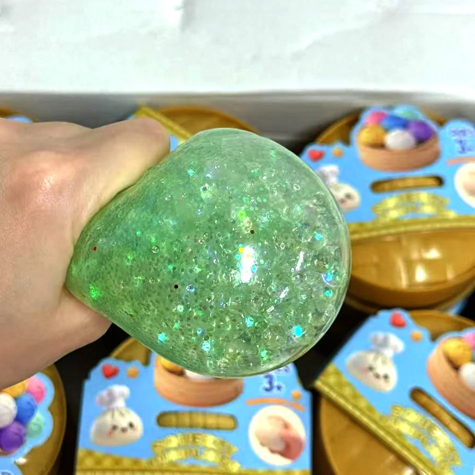 New 1-12Pcs Glitter Dumpling Glitter Dumpling Squishy with Box Dumplings Sensory Squeeze Toy for Stress Relief