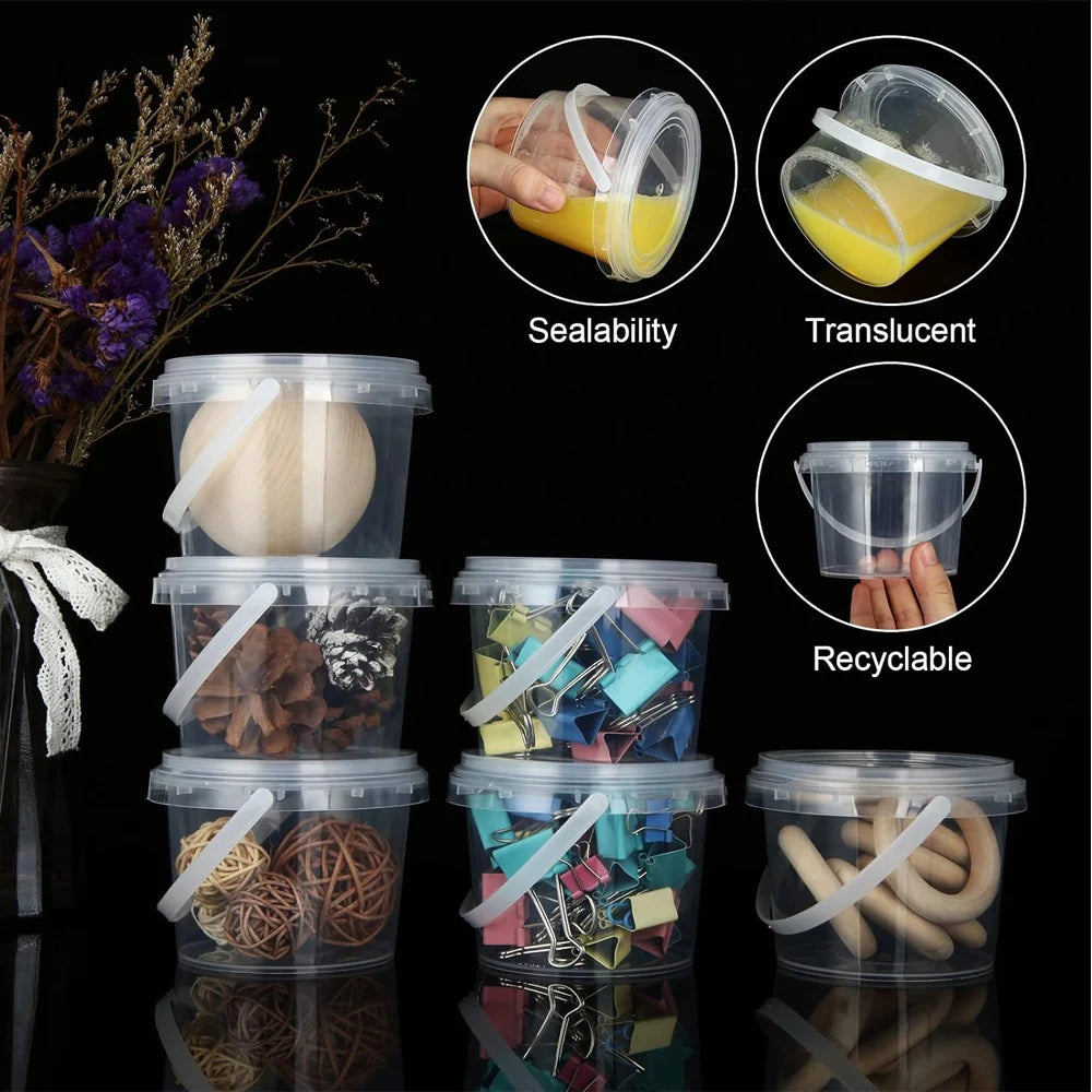 Slime Containers with Lids and Handles, Plastic Storage Bucket Containers, Clear Slime Storage Case for Slime DIY Art Craft