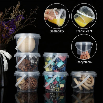 Slime Containers with Lids and Handles, Plastic Storage Bucket Containers, Clear Slime Storage Case for Slime DIY Art Craft